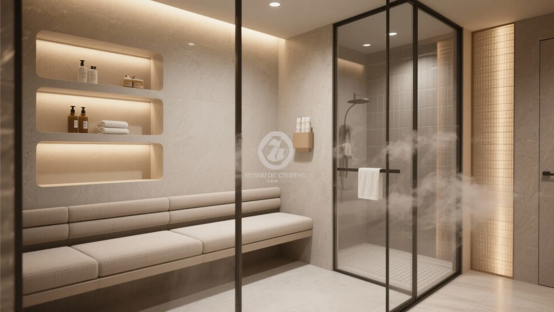 3. Bench-first steam layout with recessed niches