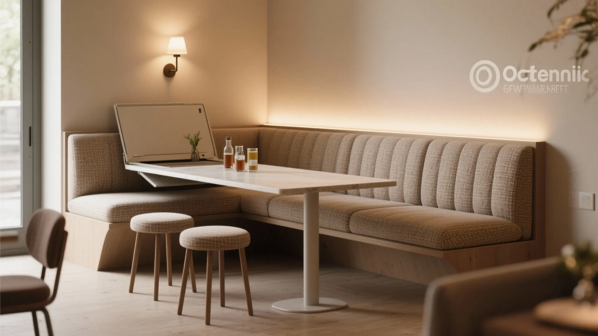 5. Built-in Bench with Flip-up Counter