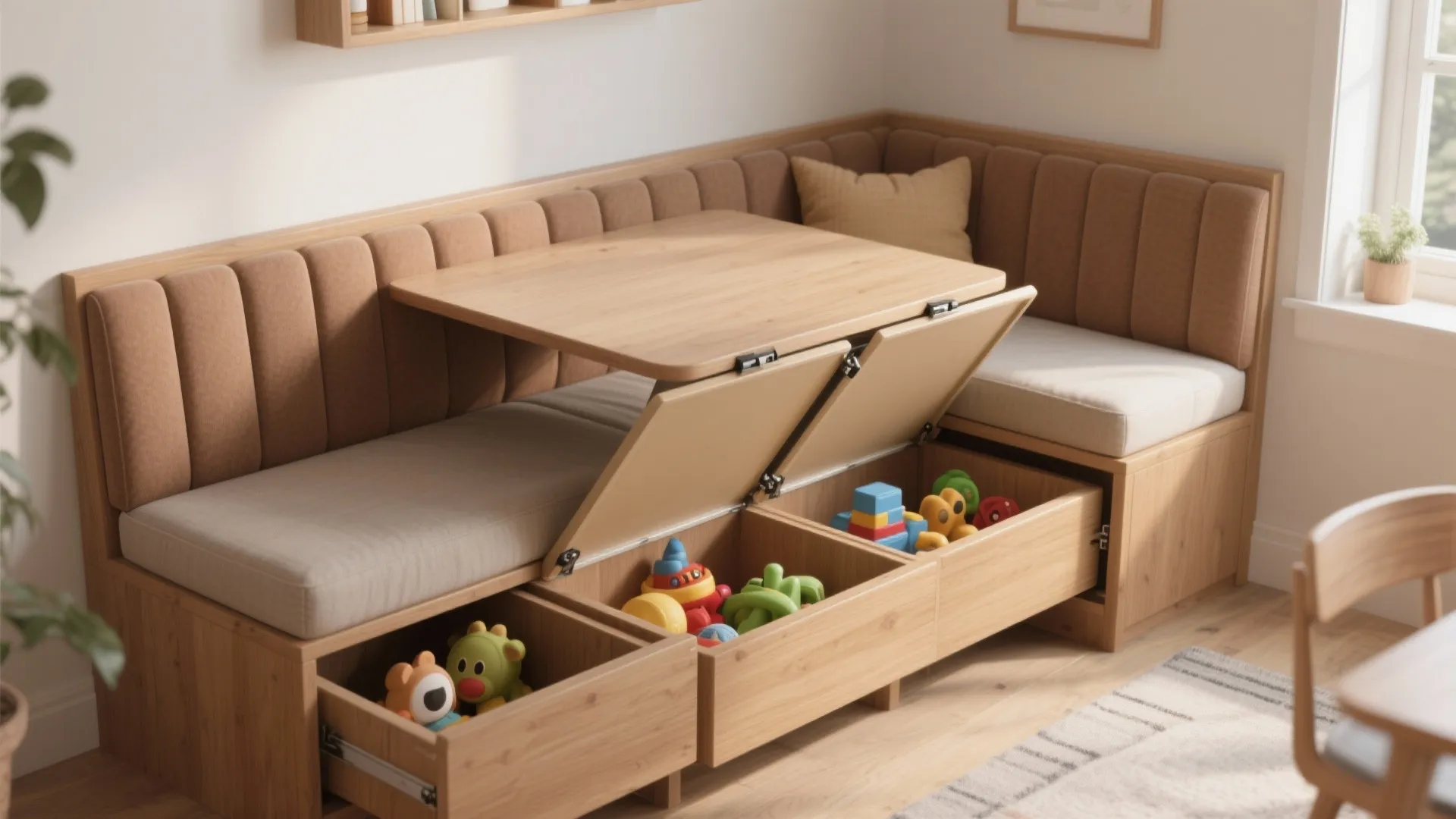 5. Built-in bench with flip-up leaf