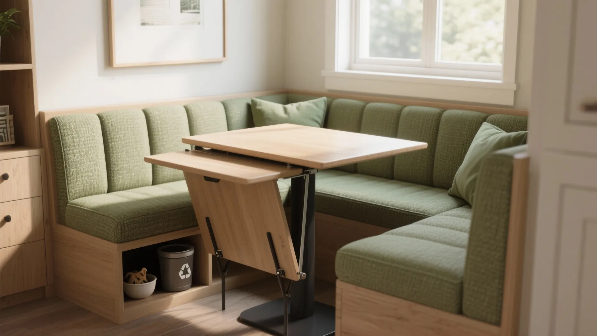 Built-in bench table with foldable leaf