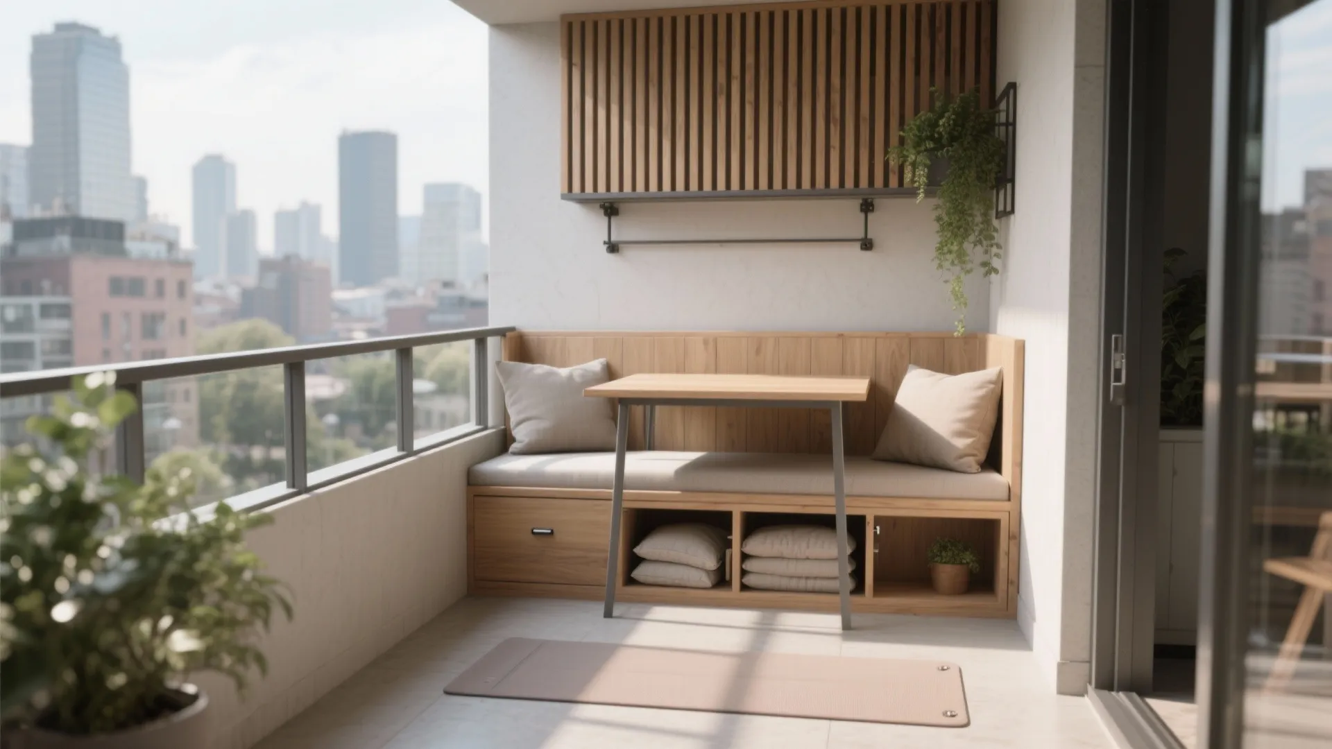 3) Built-in bench + fold-down table for multifunctionality