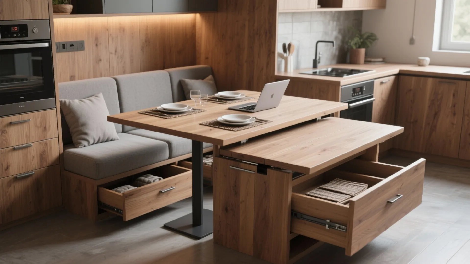 Convertible bench with fold-out table