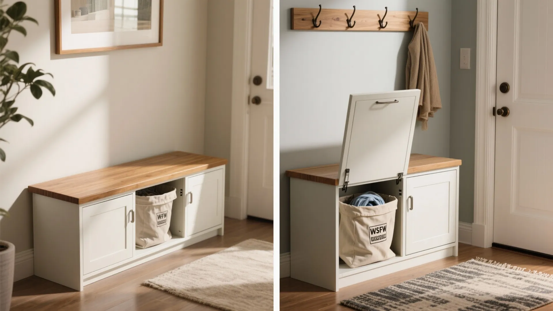 5. Combined storage-and-hamper bench