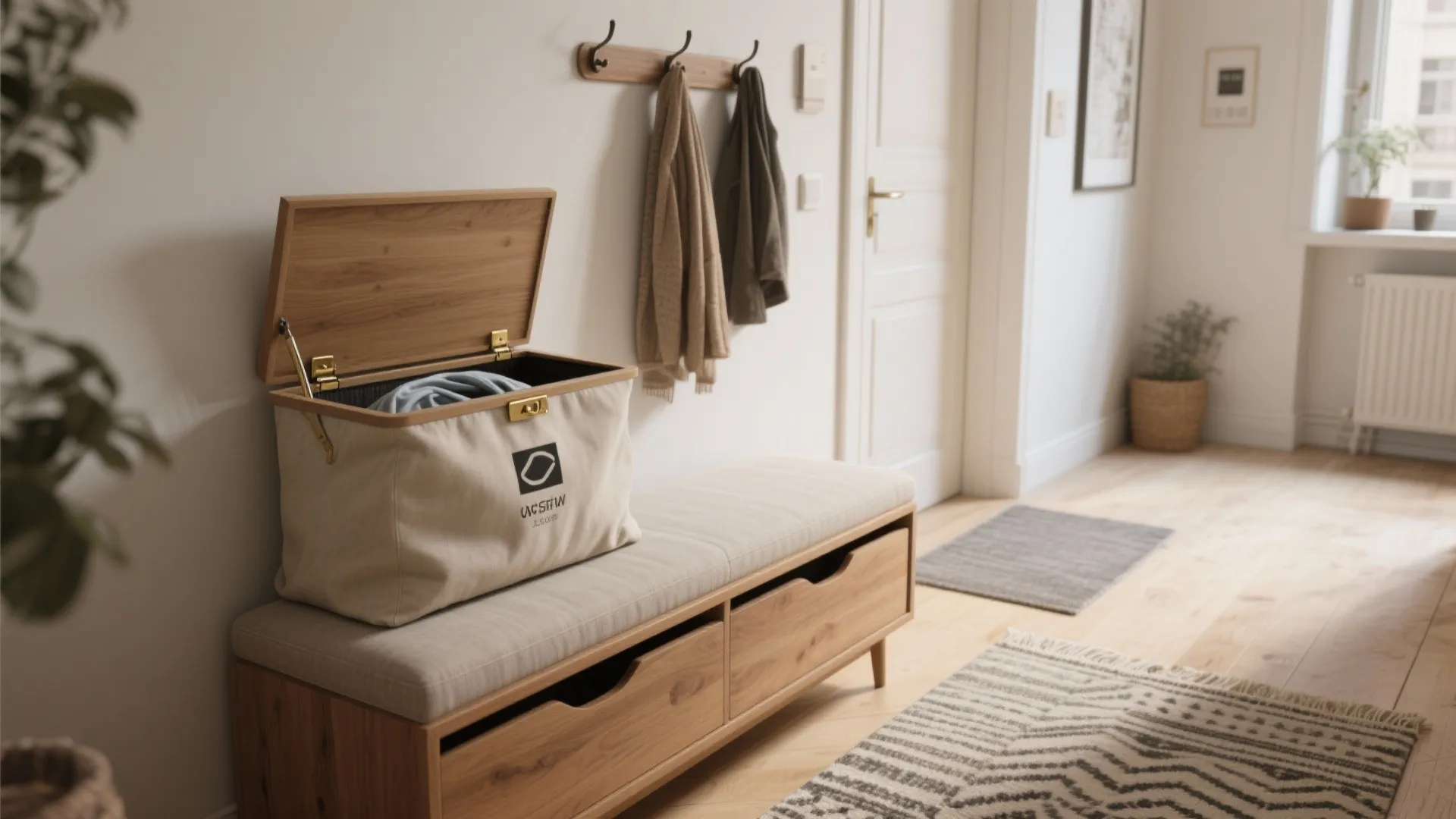 3. Bench with Built-In Hamper