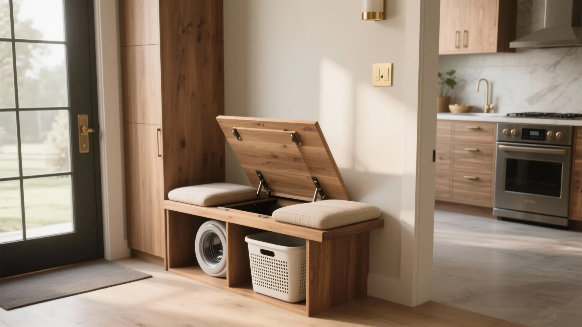 5. Bench with built-in hamper for multi-function