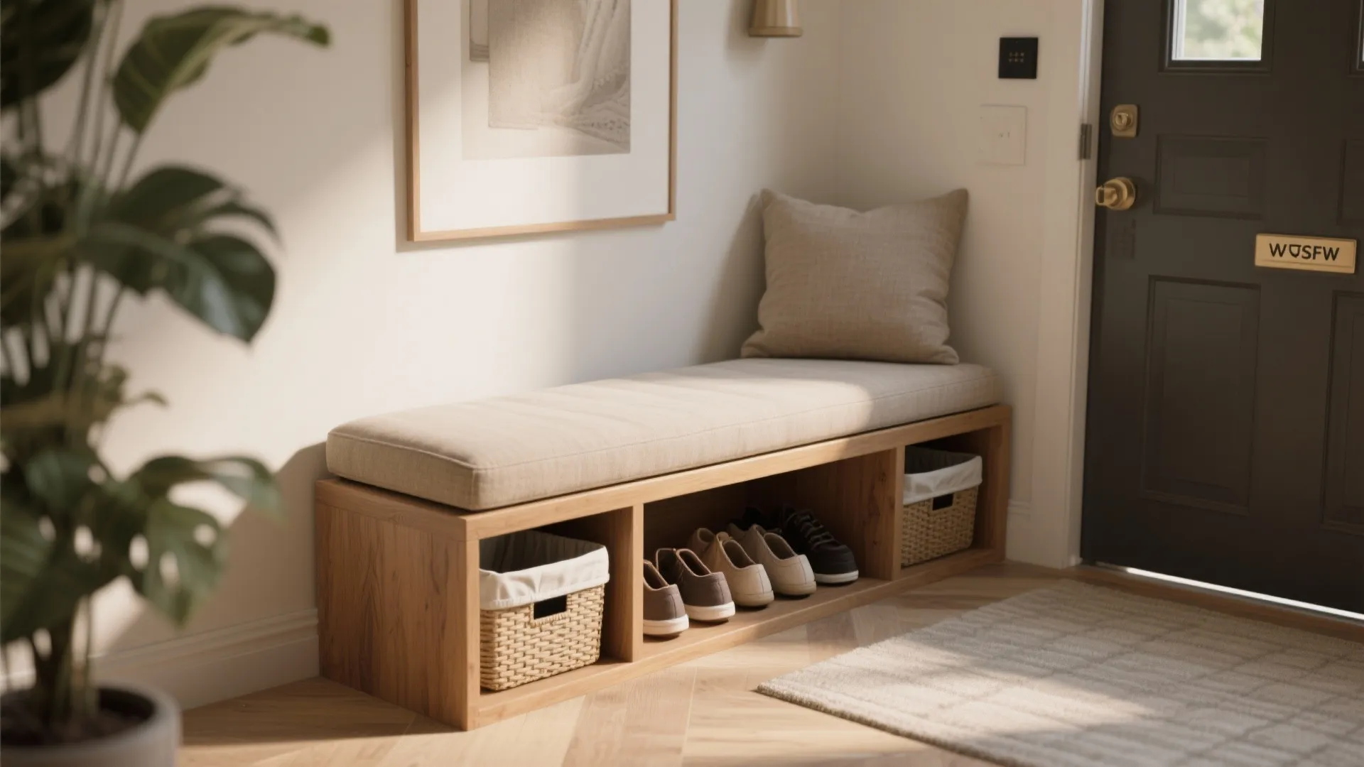 3. Combination Bench with Built-in Hampers