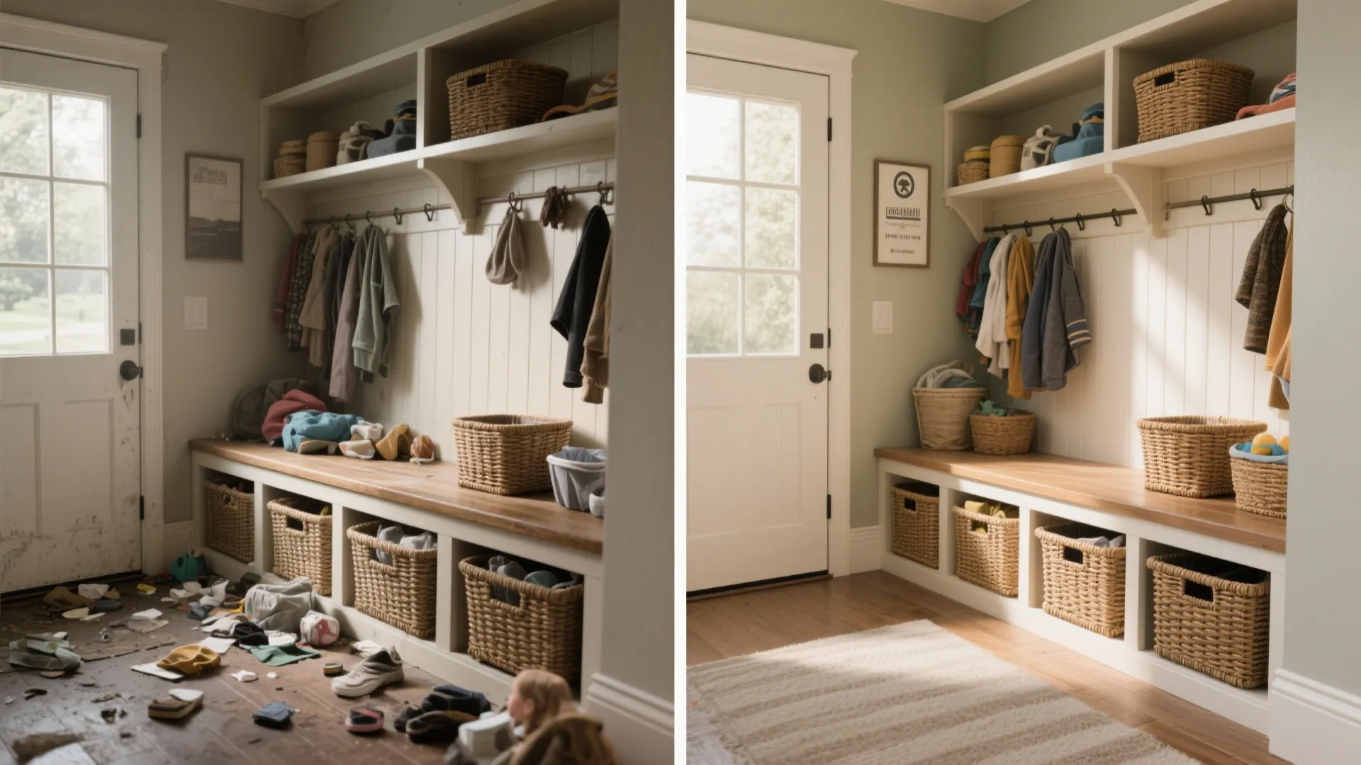 4. Bench with ventilated hampers and cubbies