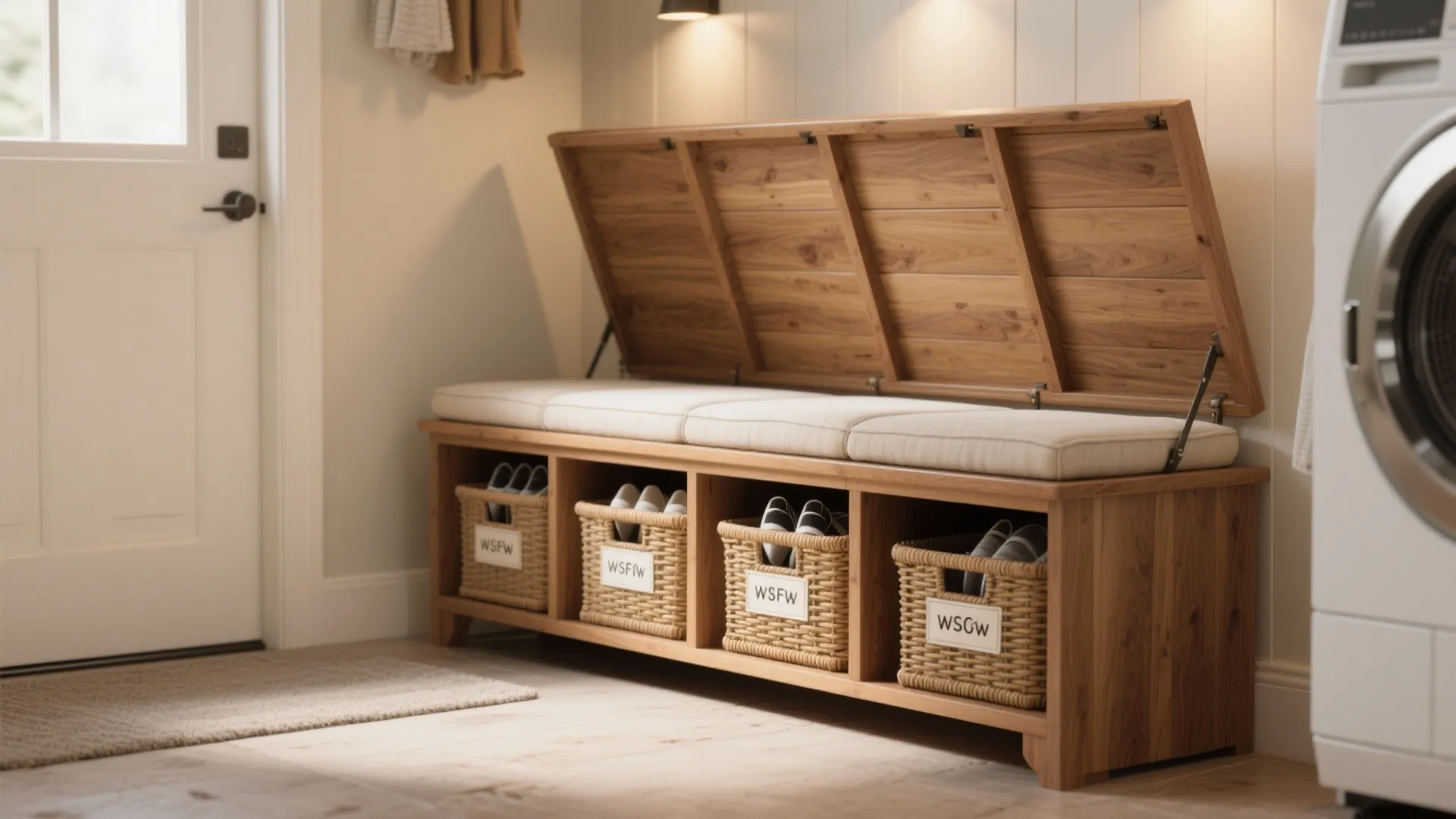 2. Bench with built-in hampers and shoe slots