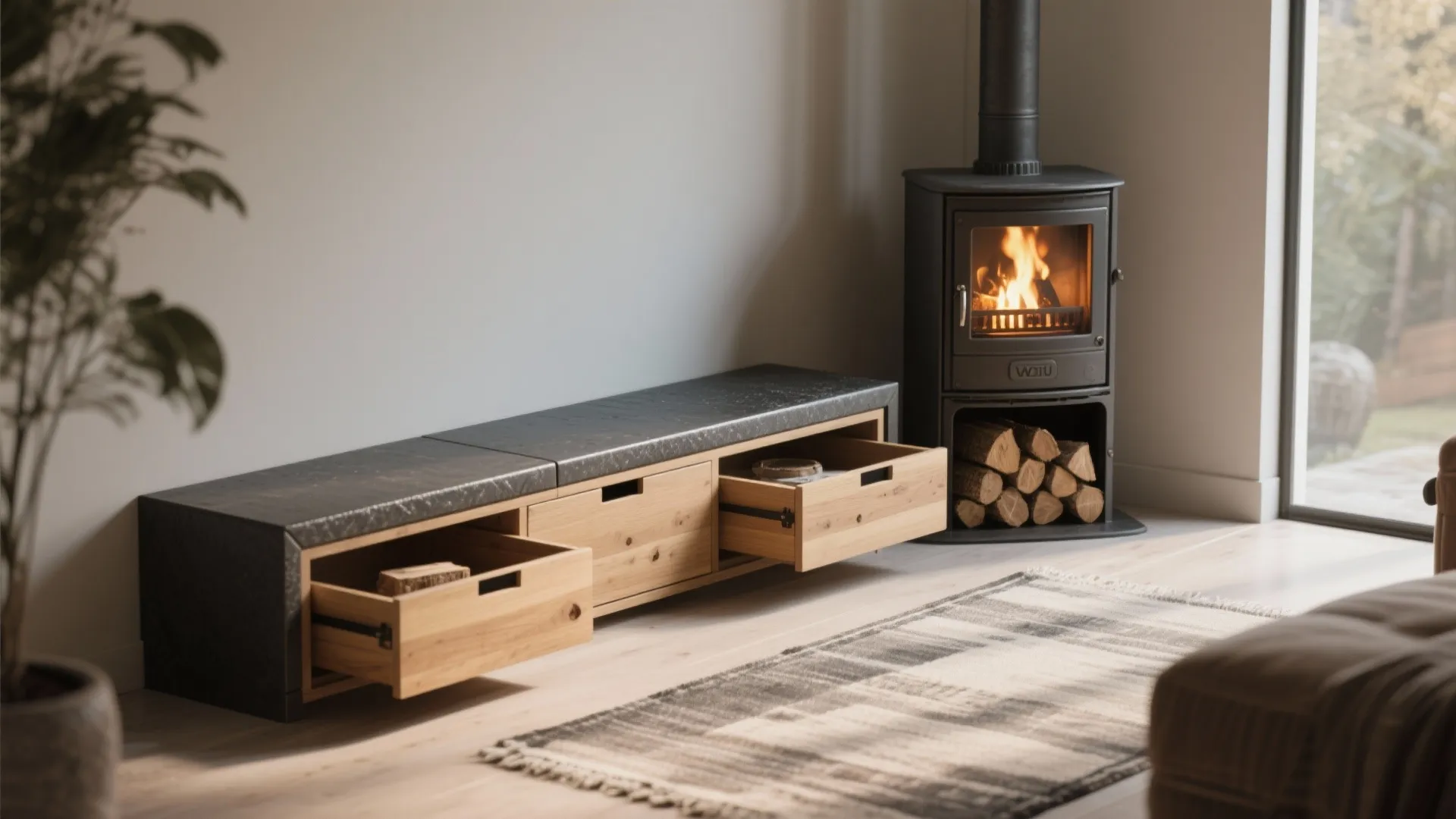 4. Combine the stove with multi-use furniture