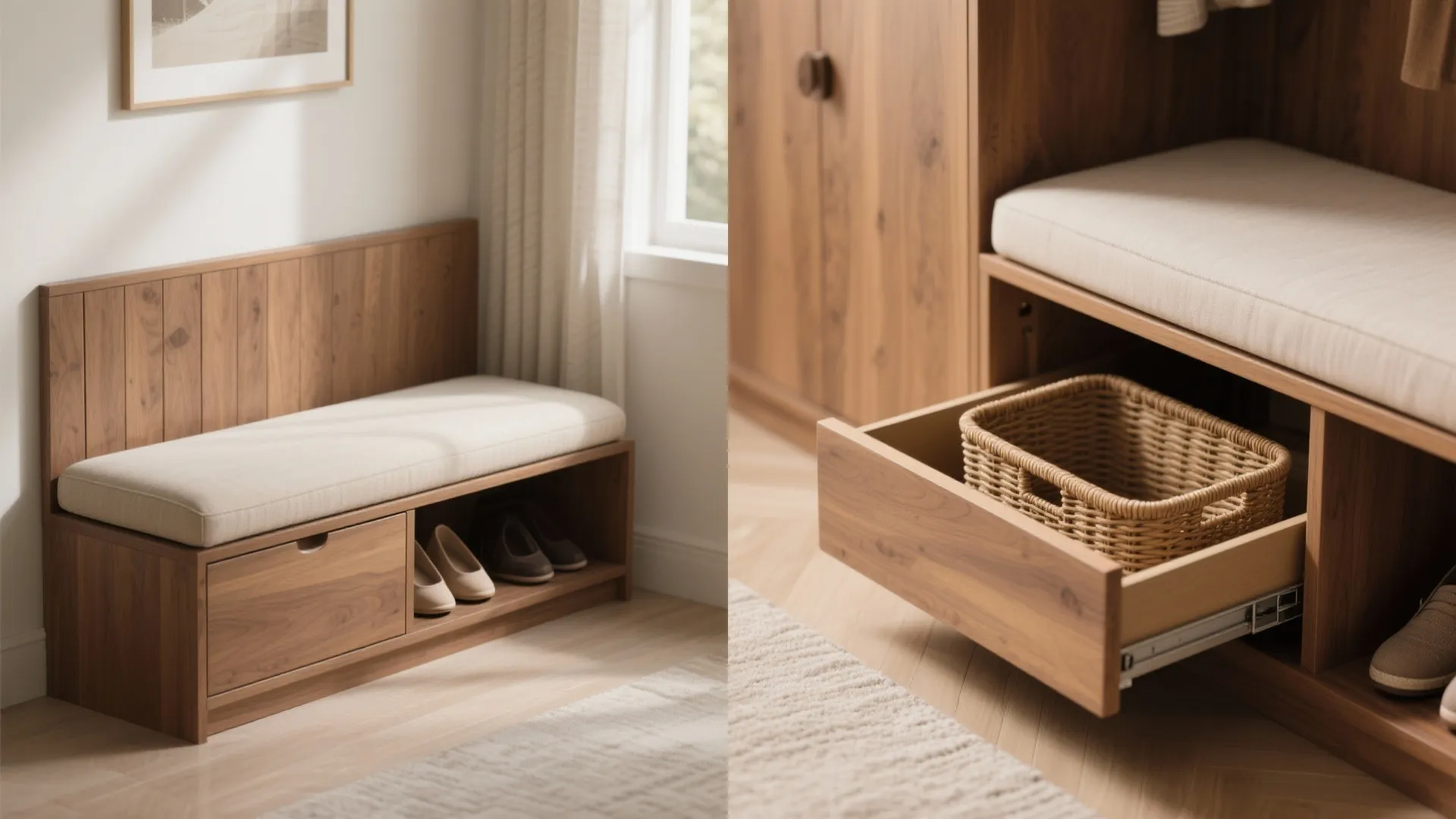 4. Built-In Bench with Hidden Basket