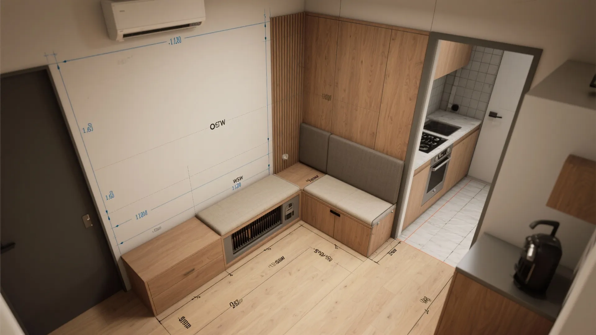 3. Built-in bench with integrated electric heater