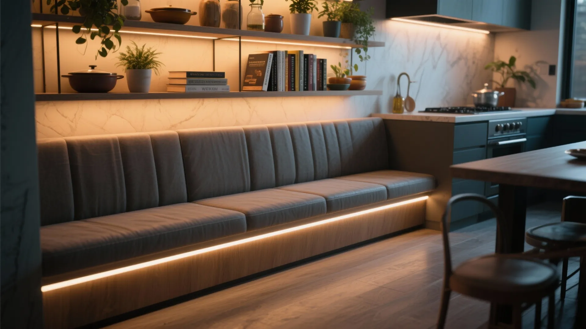 4. Bench with integrated lighting and shelving