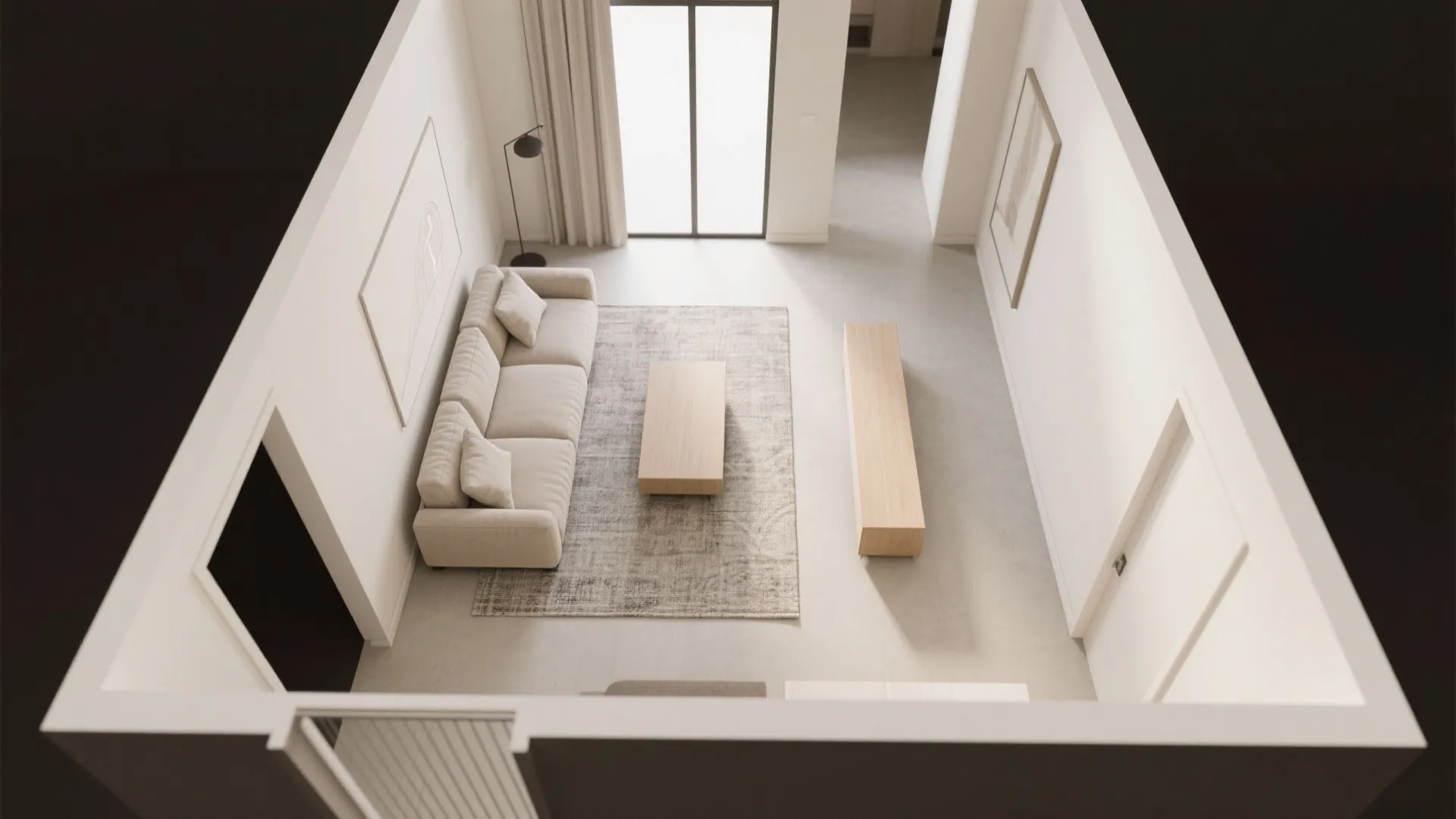 Bench + wall-hugging sofa for flexible guests