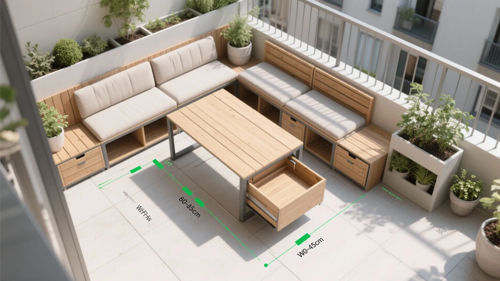4) Modular bench-table combo with hidden storage