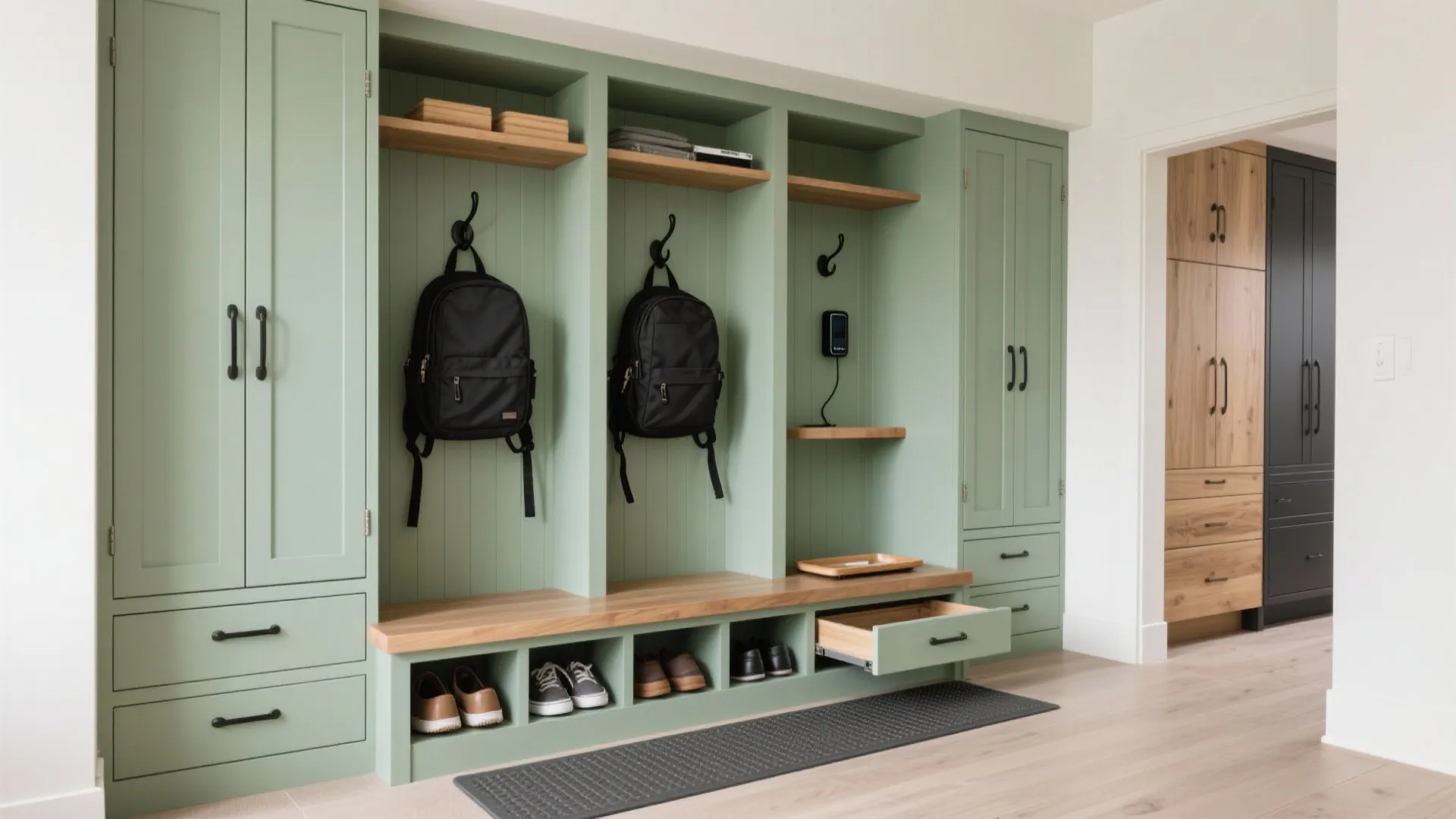 1) The Bench-and-Locker Wall That Does It All