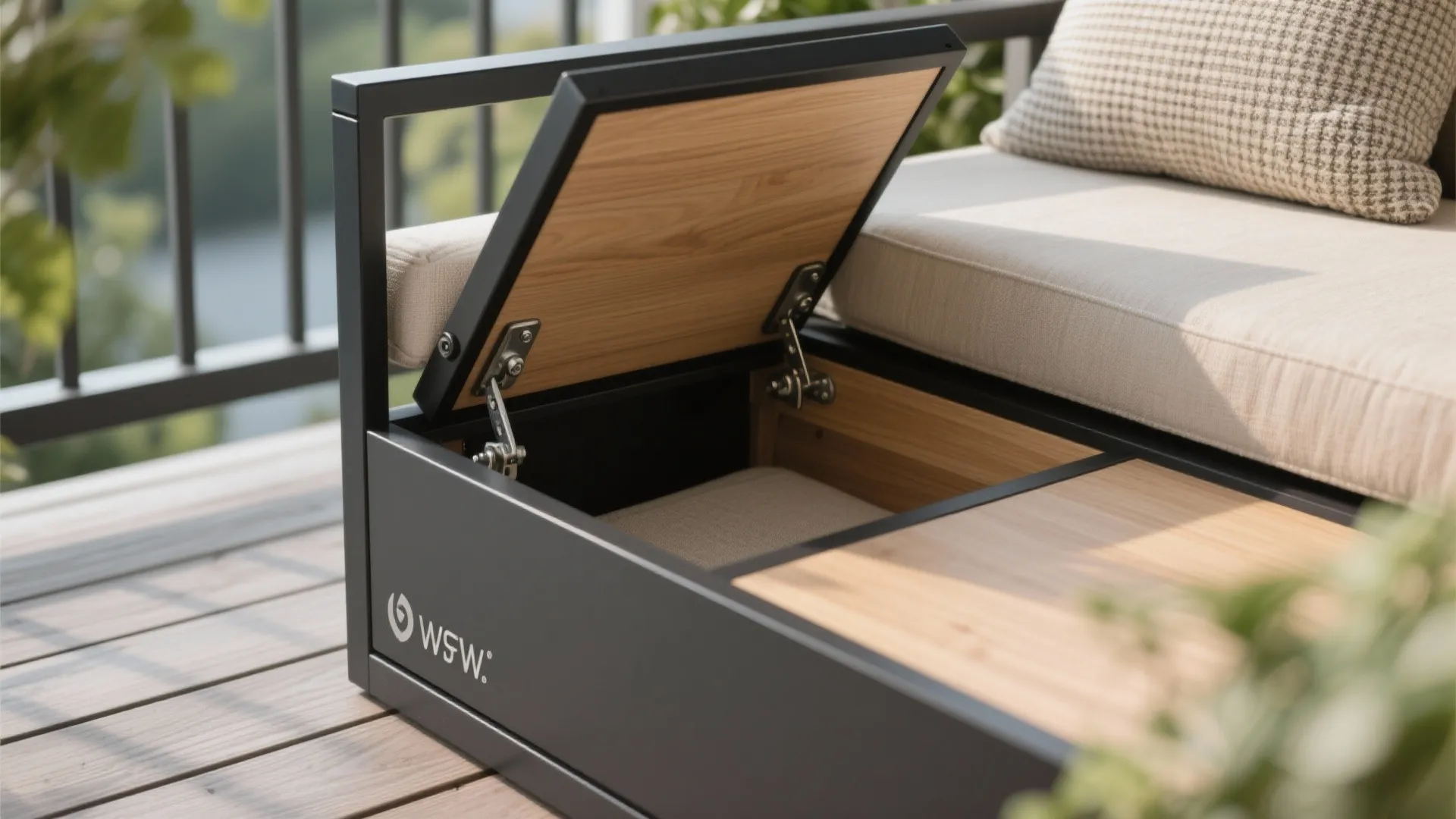 Minimal balcony storage that doubles as seating