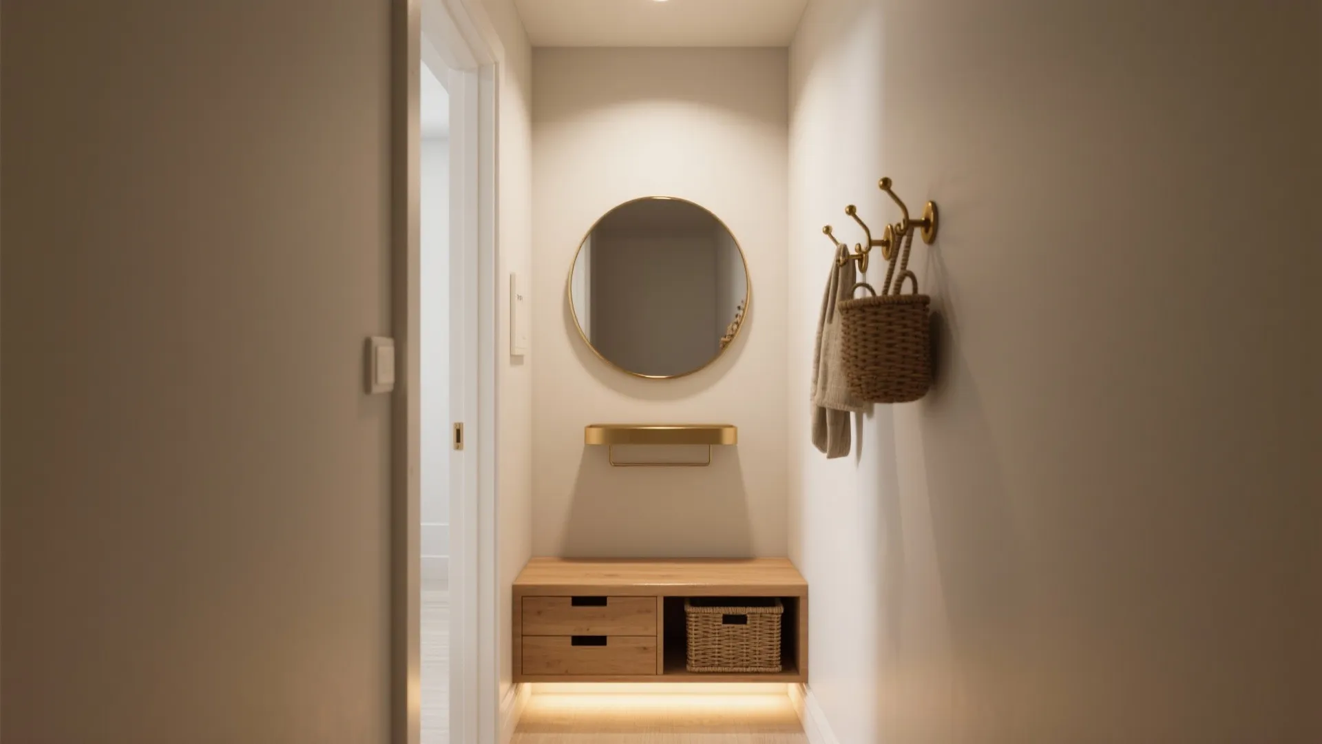 Bench + Mirror Combo for a Functional Micro Foyer