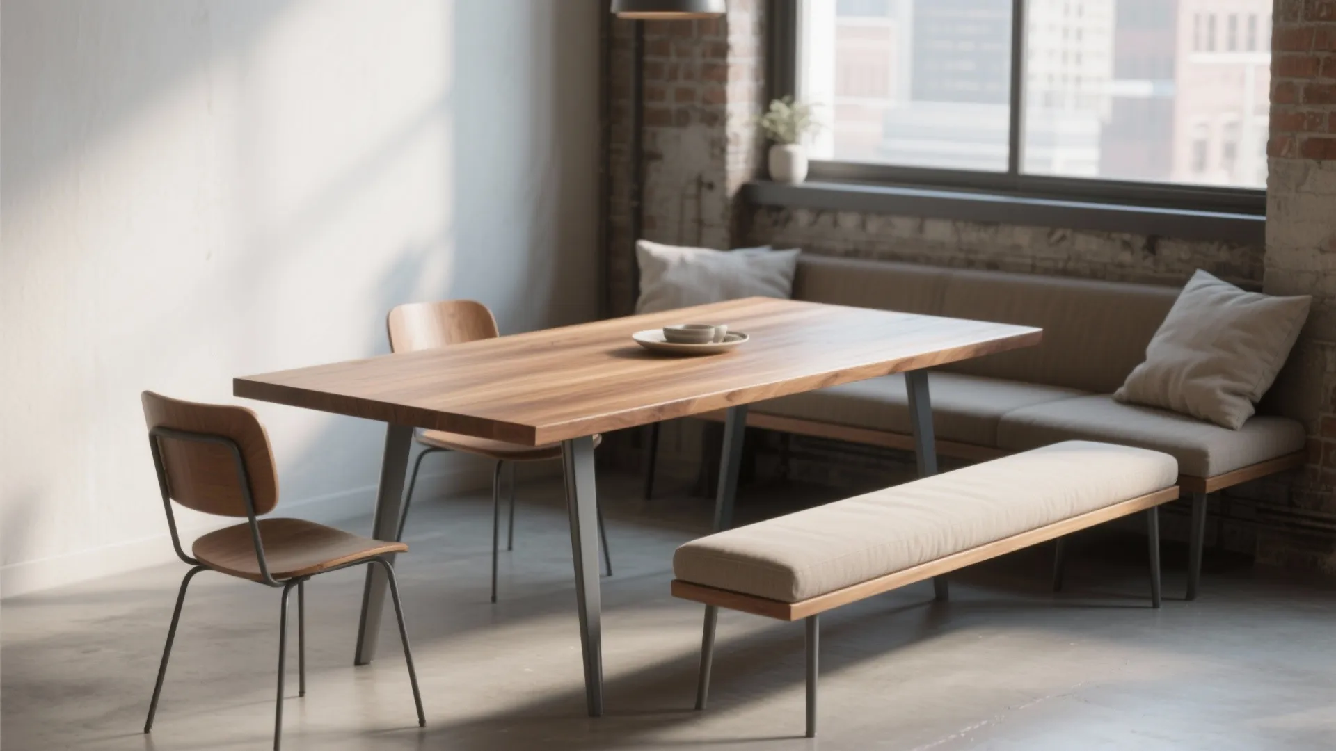 3. Bench + narrow rectangular table