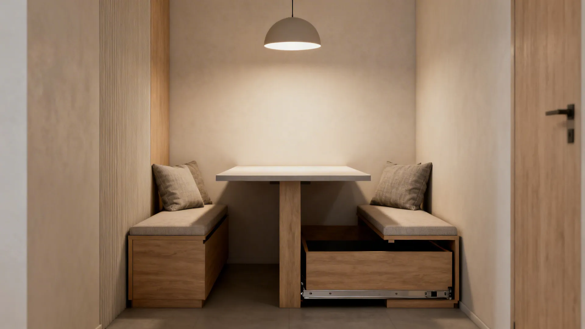 5. Bench seating with narrow table