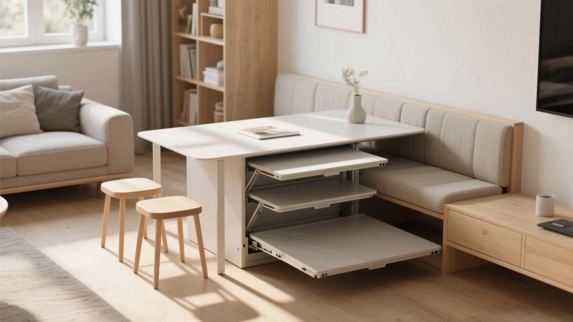 3. Foldable bench + nested table combo