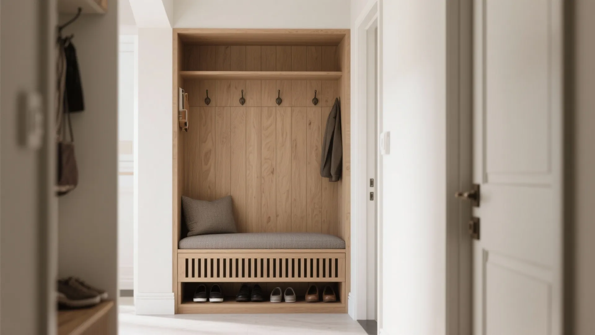 Built-in Bench Niche with Hidden Hooks