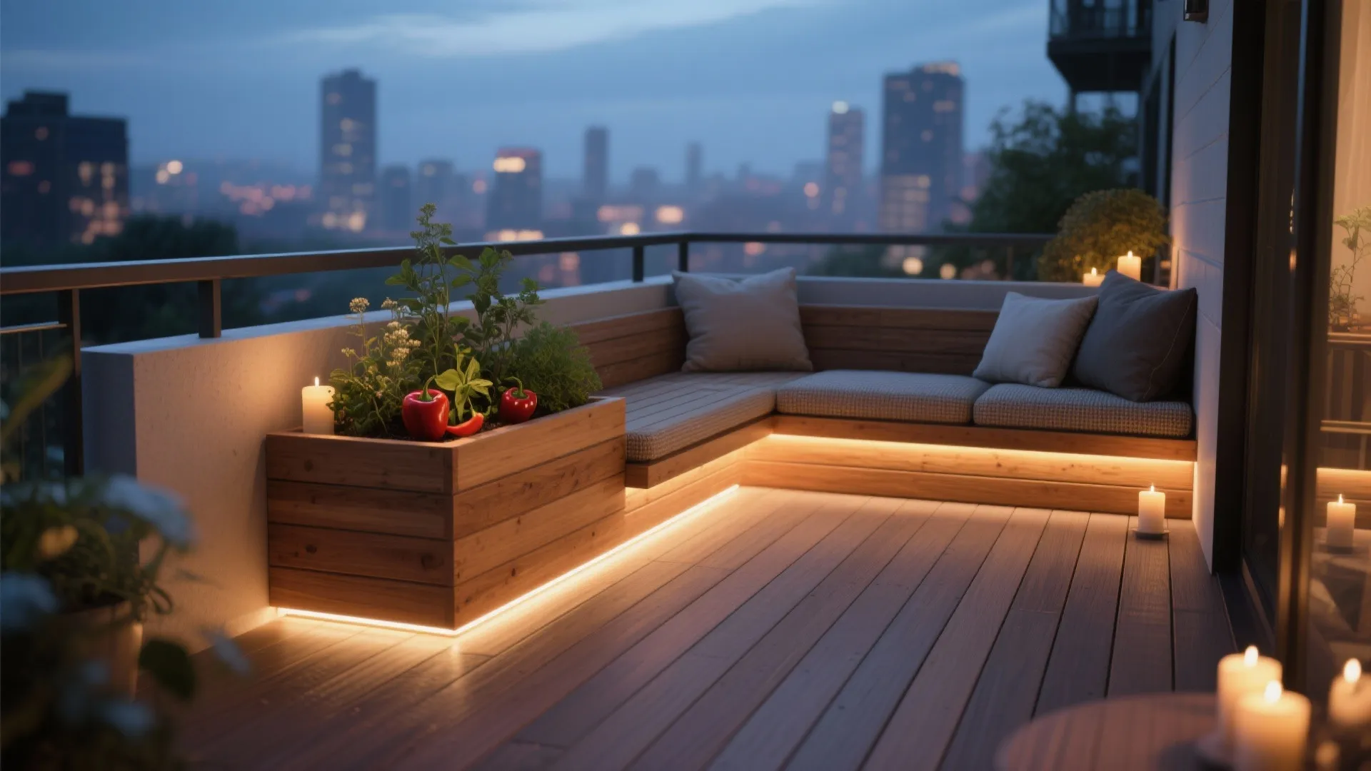 Planter-Bench Combos and Soft Night Lighting