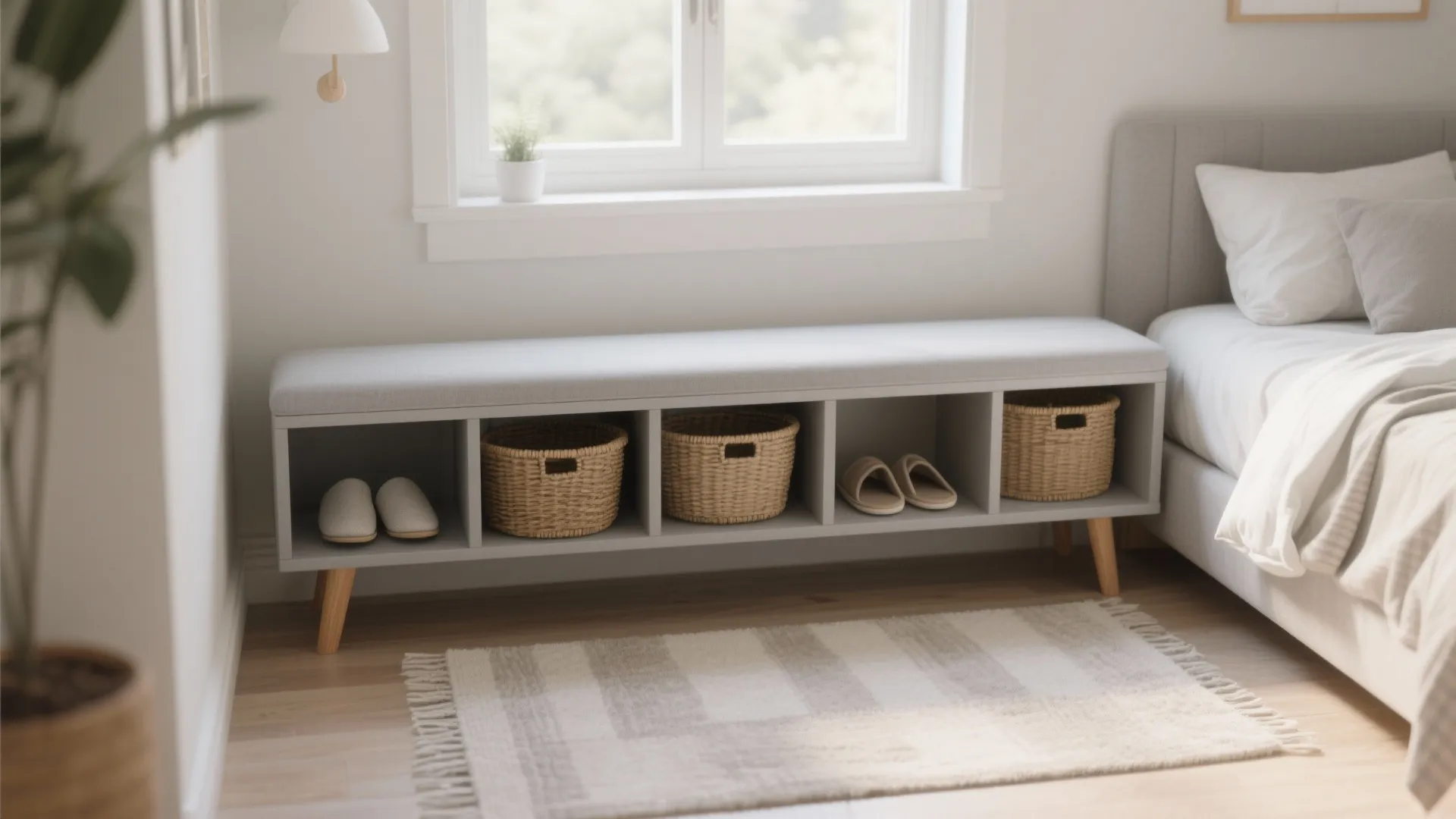3. Bench with open shelving underneath