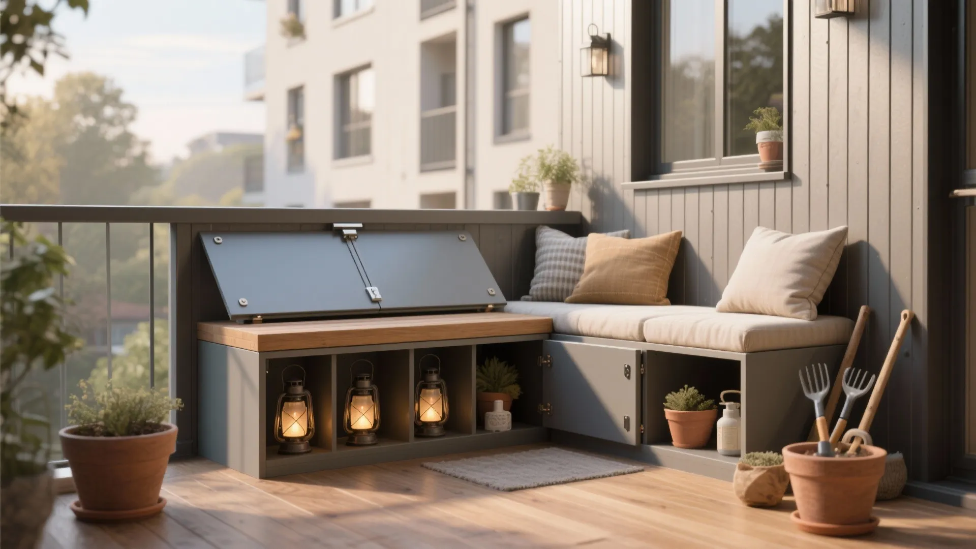 Bench-Height Parapet with Storage