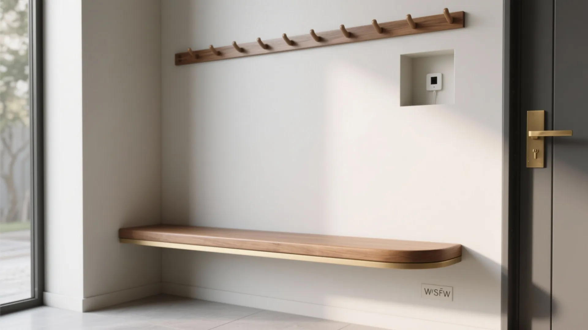 Bench, Peg Rail, and Niche: The “Welcome Kit” Wall