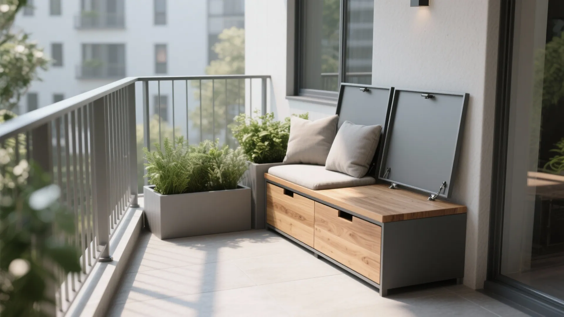 Minimalist Storage Benches with Concealed Planters