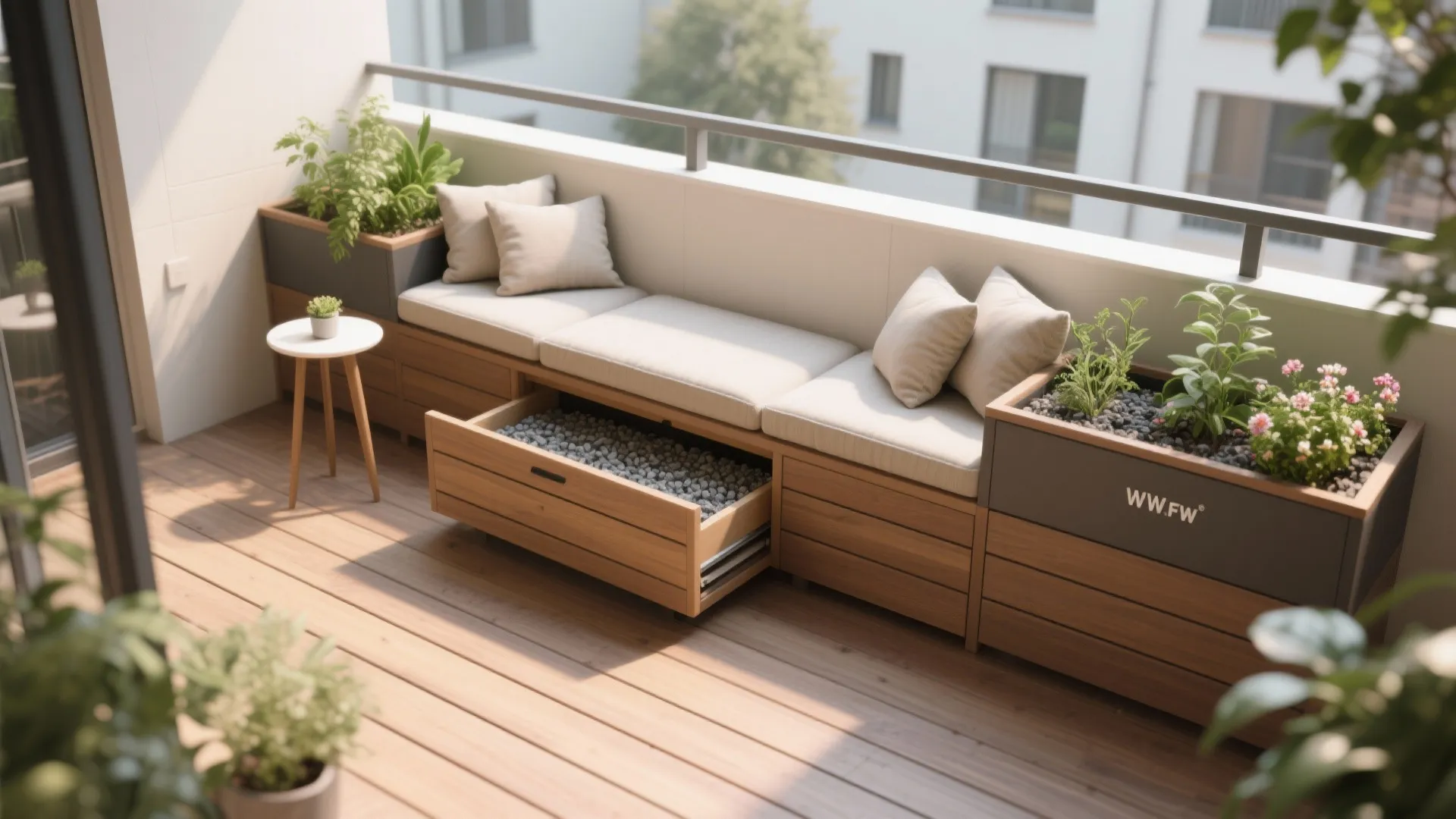 Compact Bench Planters with Hidden Storage