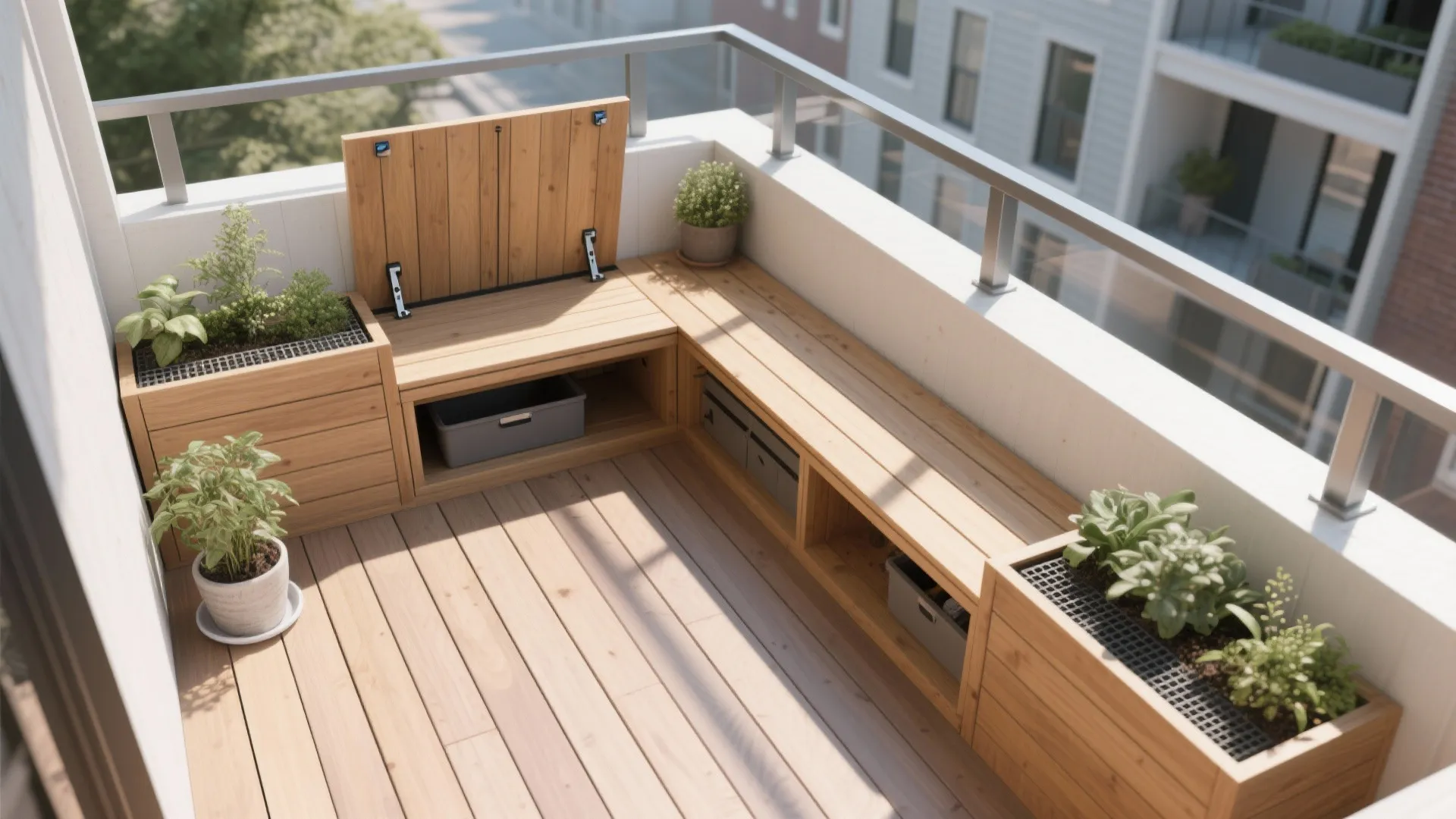 2) Built-In Bench + Storage Planters