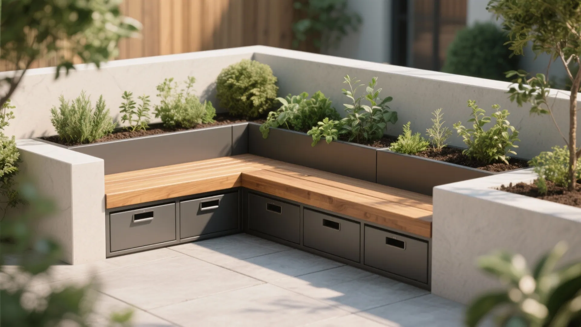 4. Multi-functional Seating with Built-in Planters