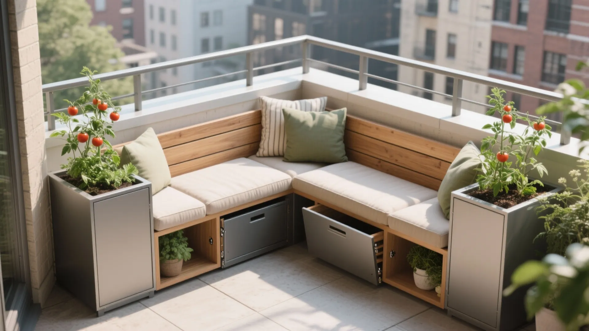 Dual-purpose seating with storage planters