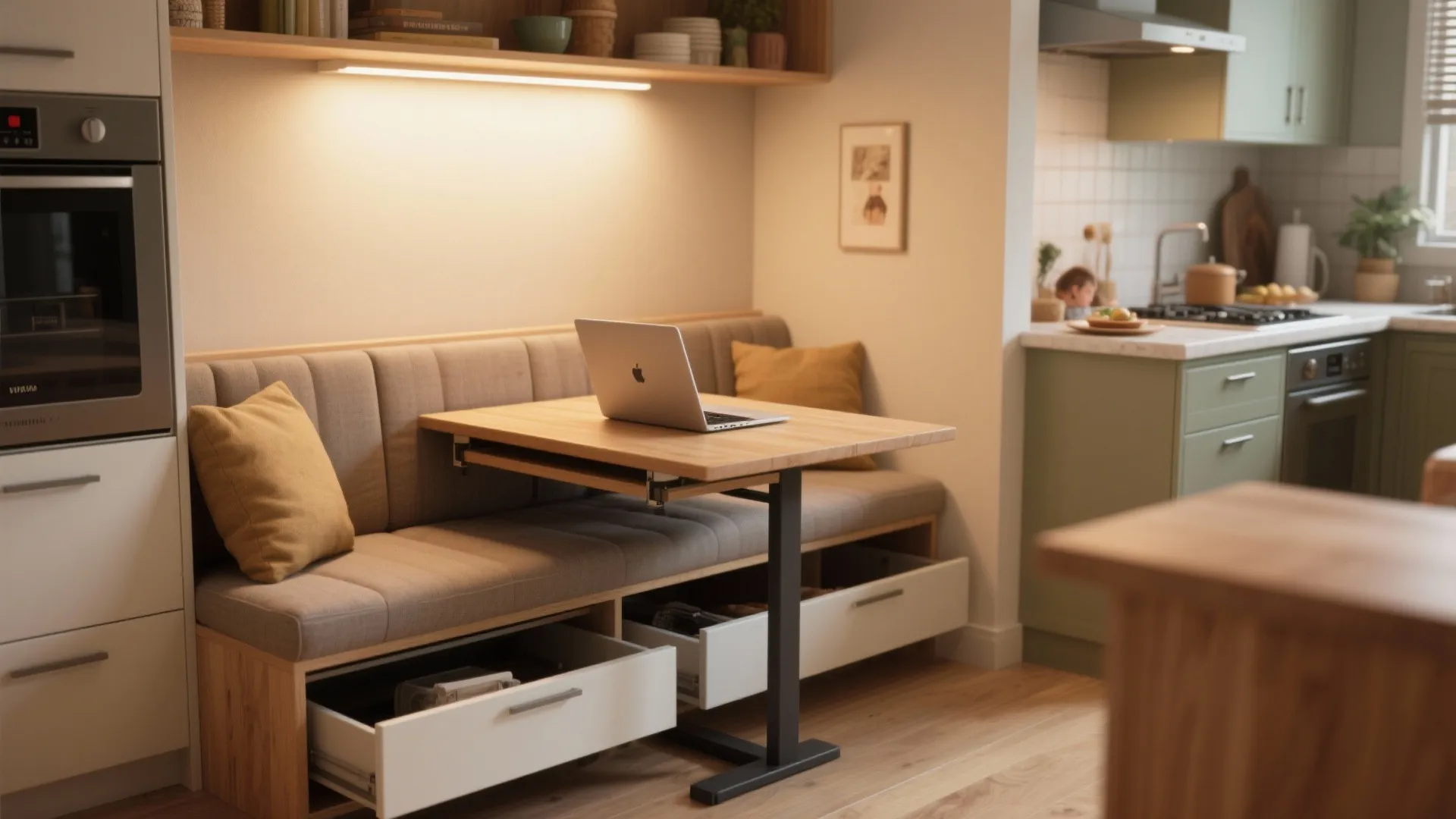 4. Integrated Seating Bench with Pull-Up Table