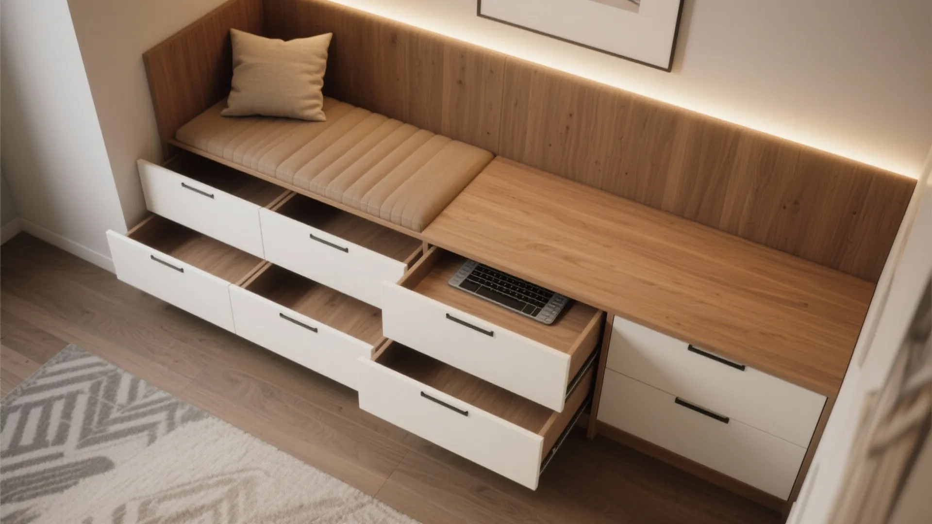 4. Built-in bench with pull-out desk