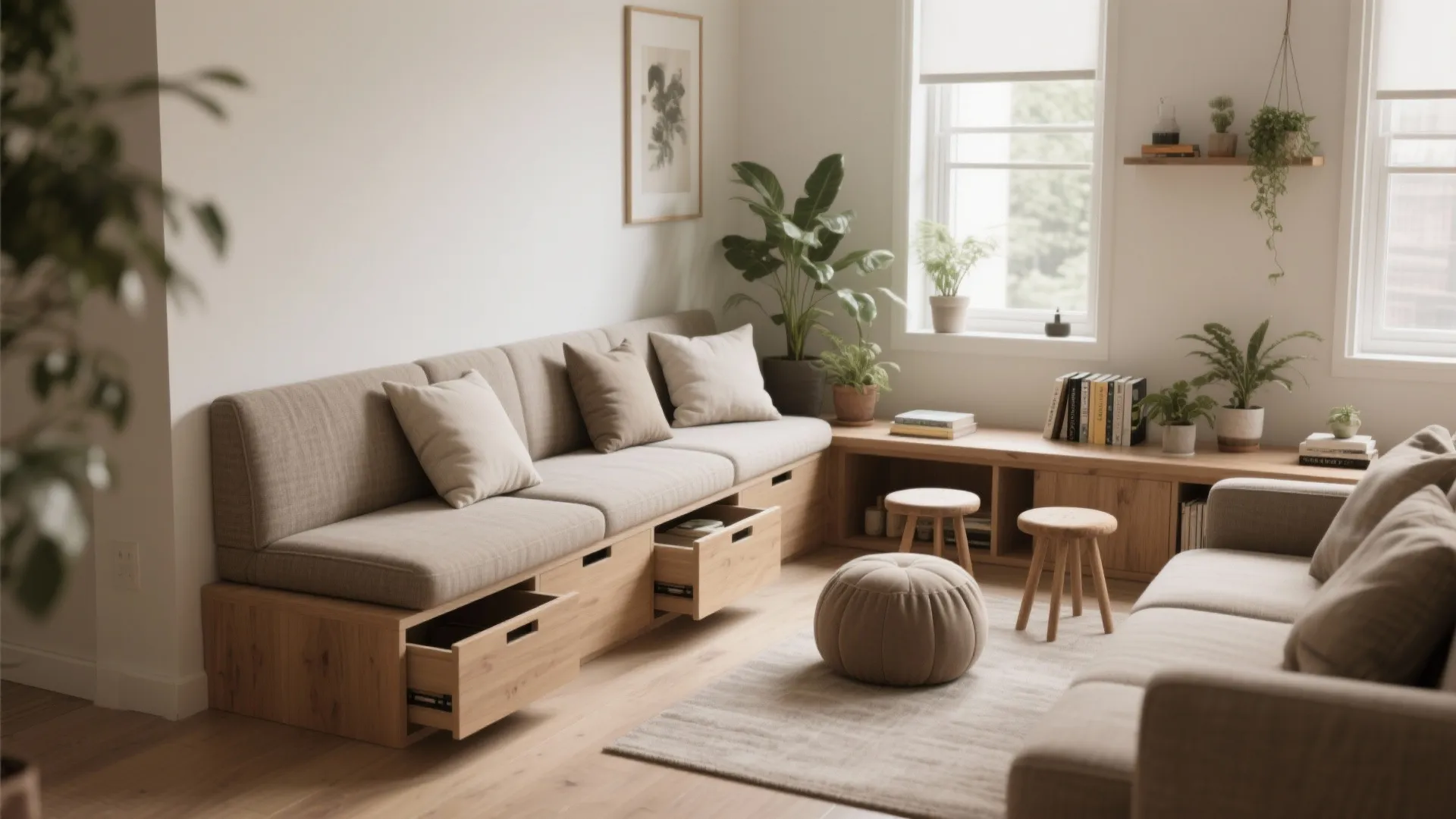 Bench-style seating against a wall