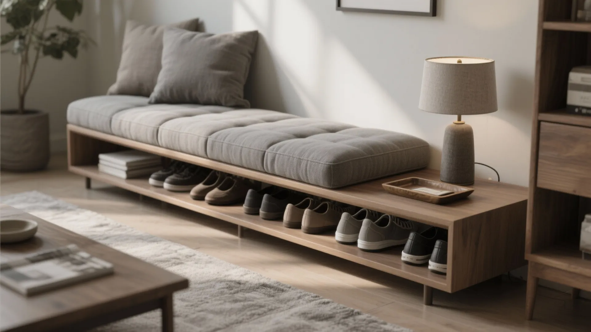 2. Bench that doubles as seating or a console