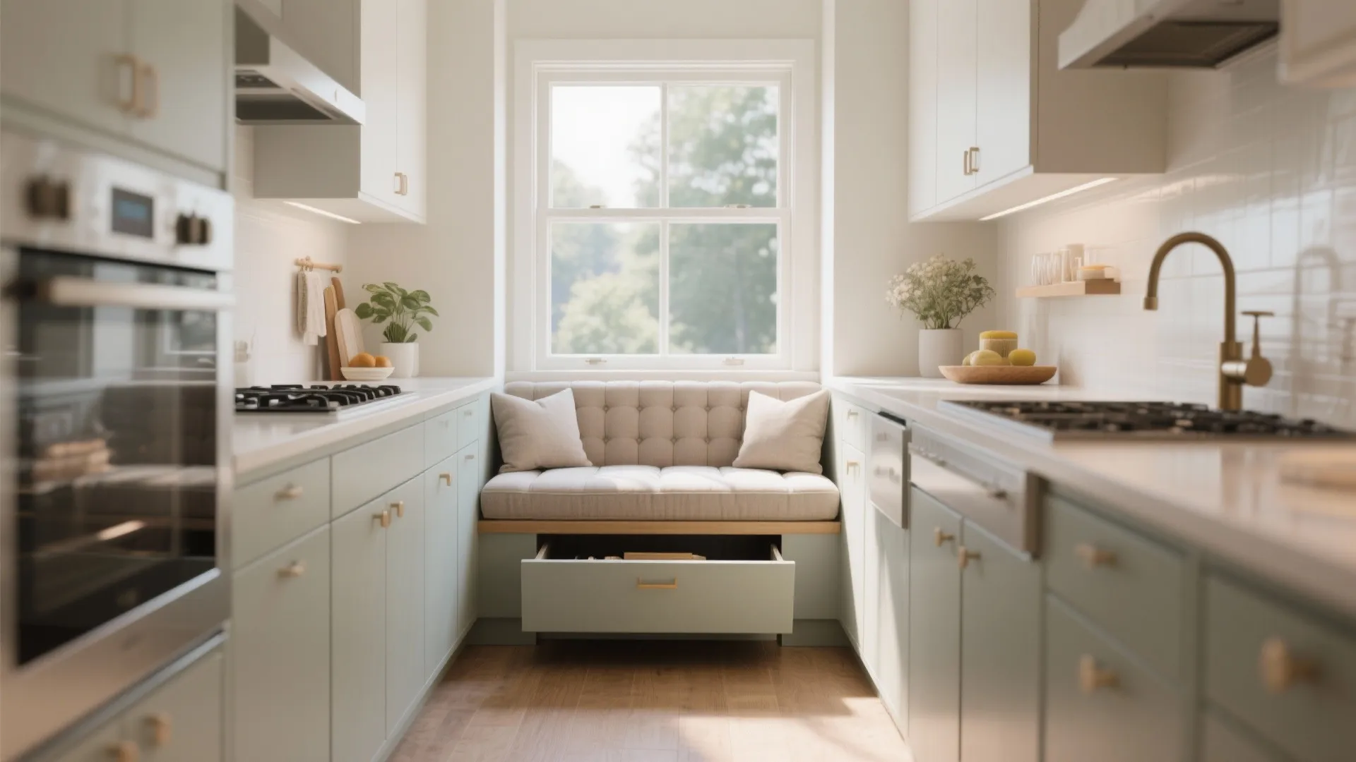 7. Integrate seating into cabinetry