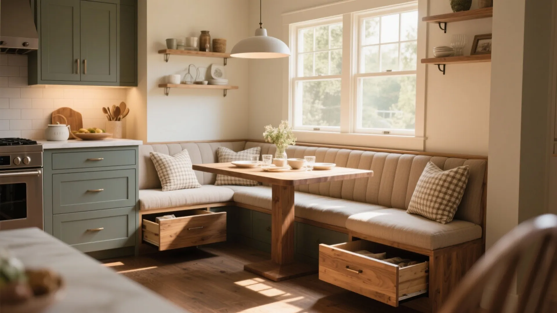 6. Build in bench seating with storage