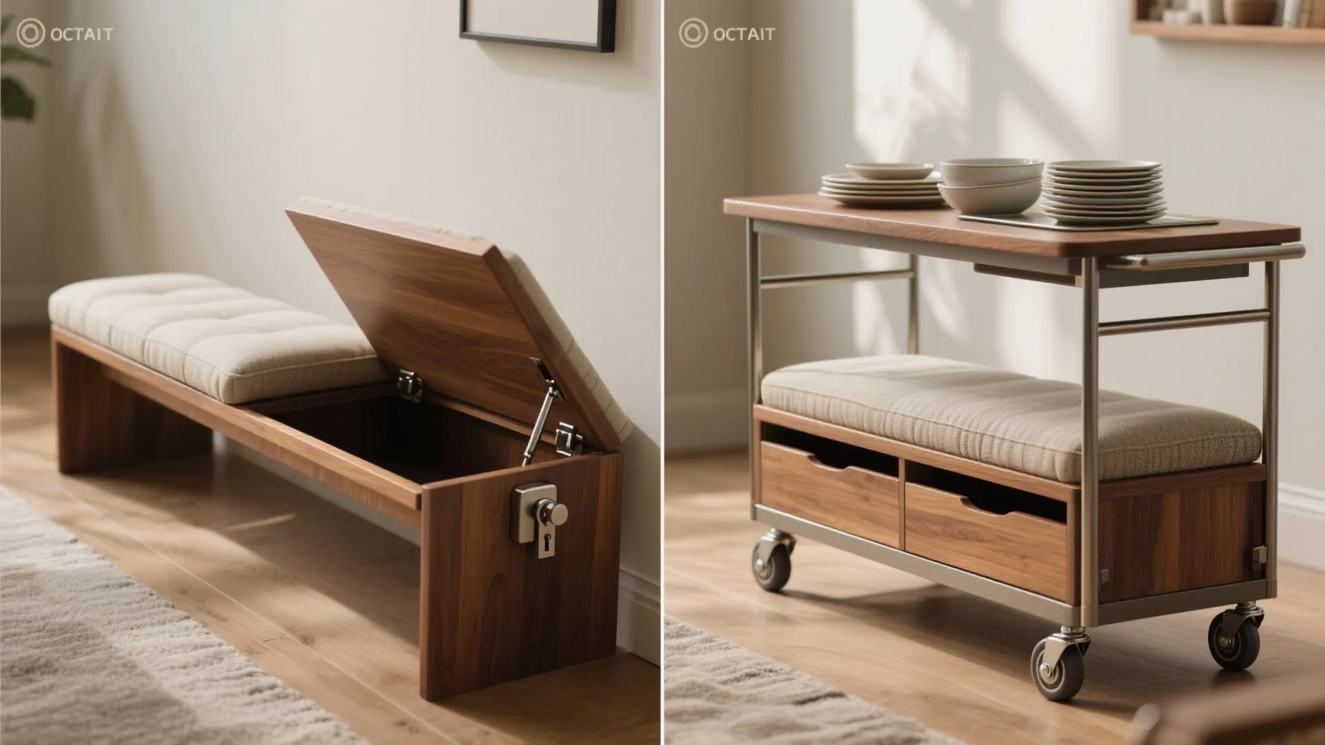 4. Multi-function furniture: bench that becomes a serving cart