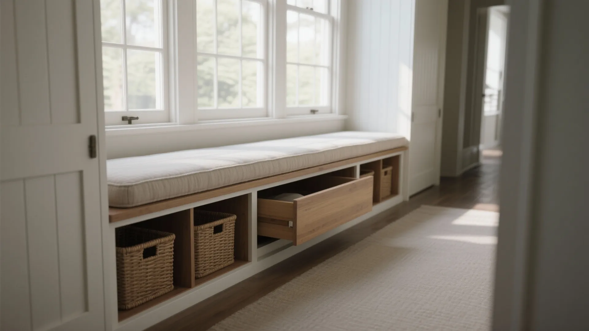 3. Bench with built-in shelves