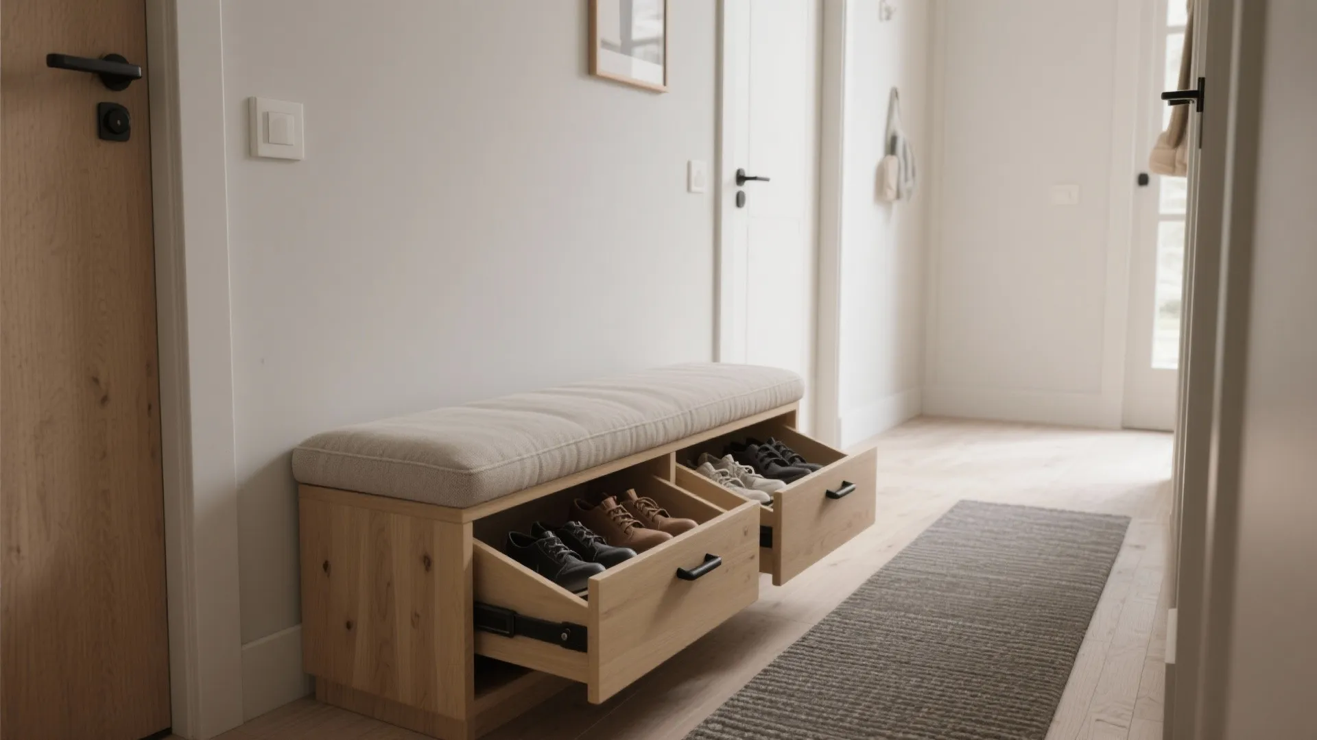 2) Bench with Hidden Shoe Storage: Sit, Stash, Simplify