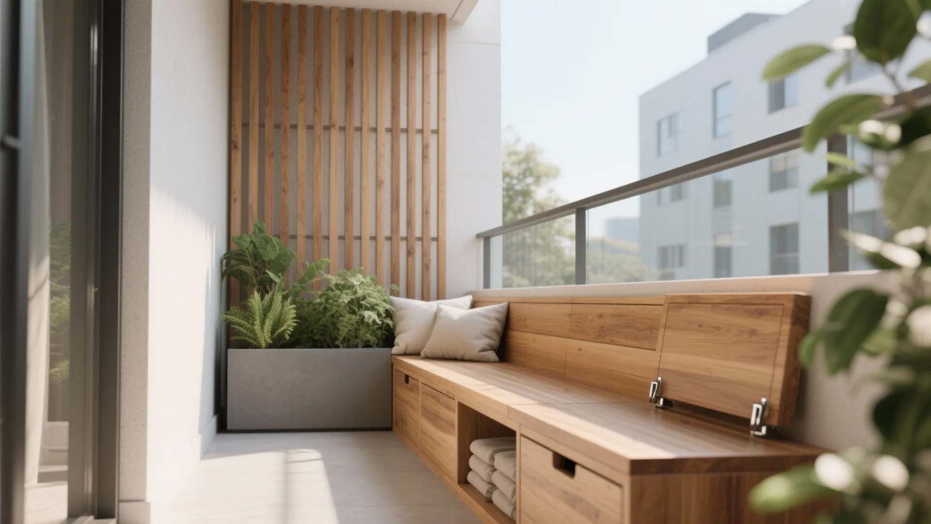 Built-in Benches with Slatted Privacy