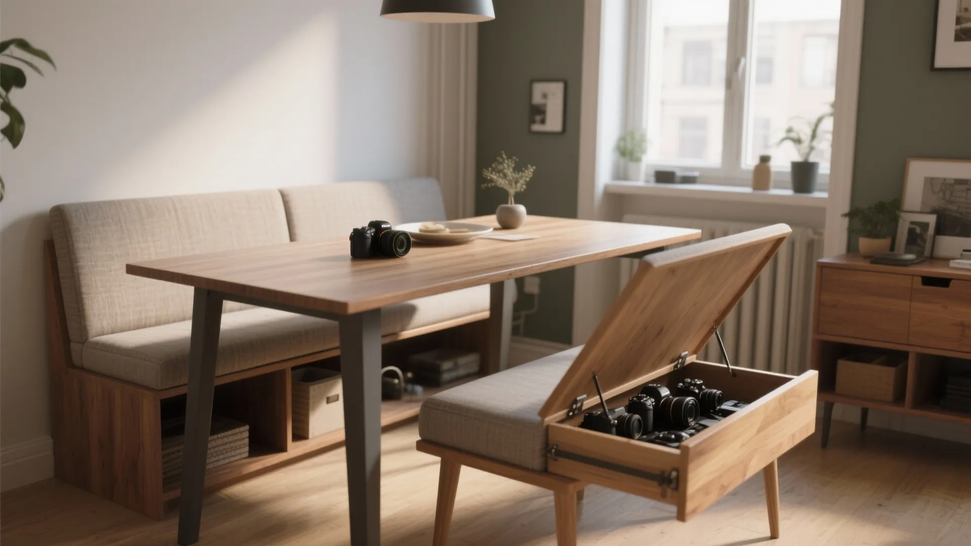 4. Bench Seating with a Slim Table