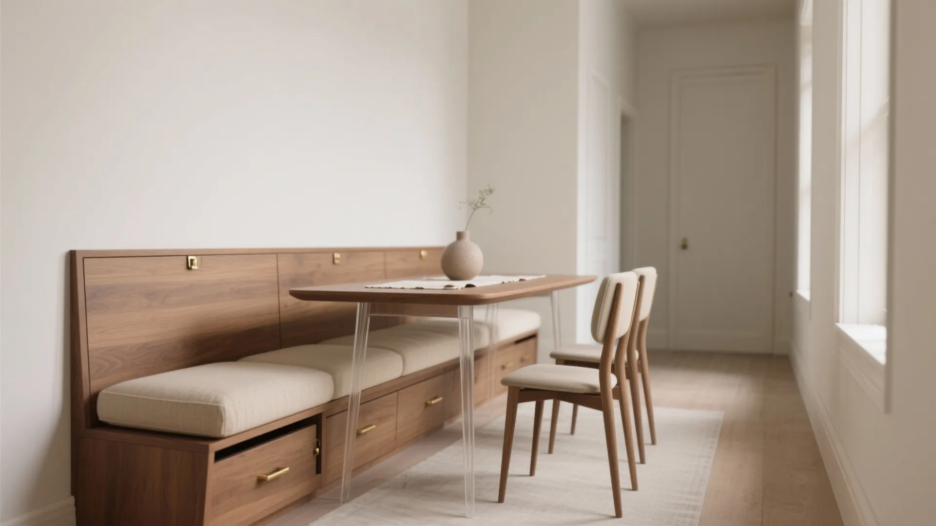 Built-in Bench + Slim Table: Storage, Seating, Serenity