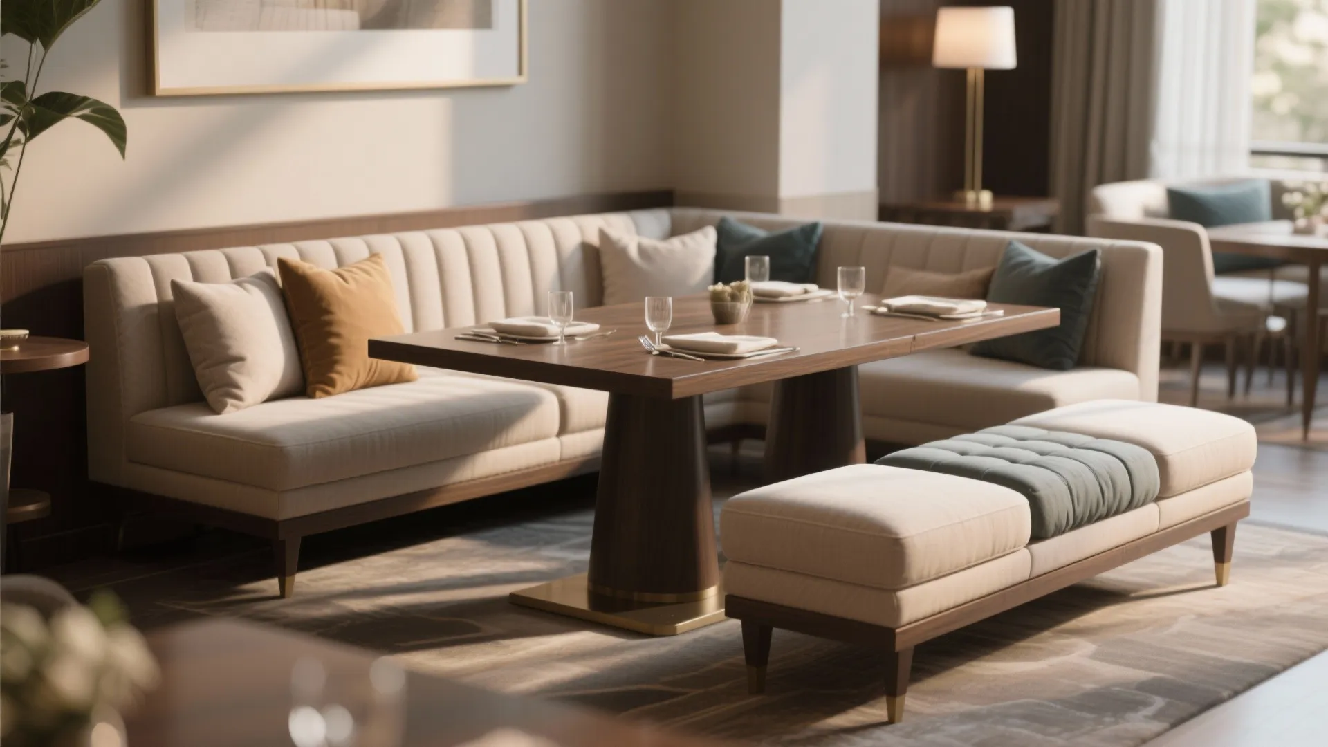 8. Upholstered Bench-Sofa Hybrid (Banquette with Back Cushions)