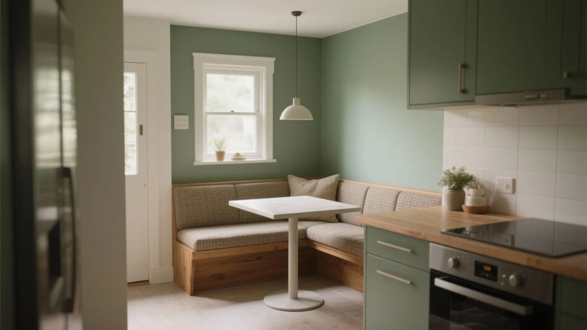 3. Bench seating and a compact square