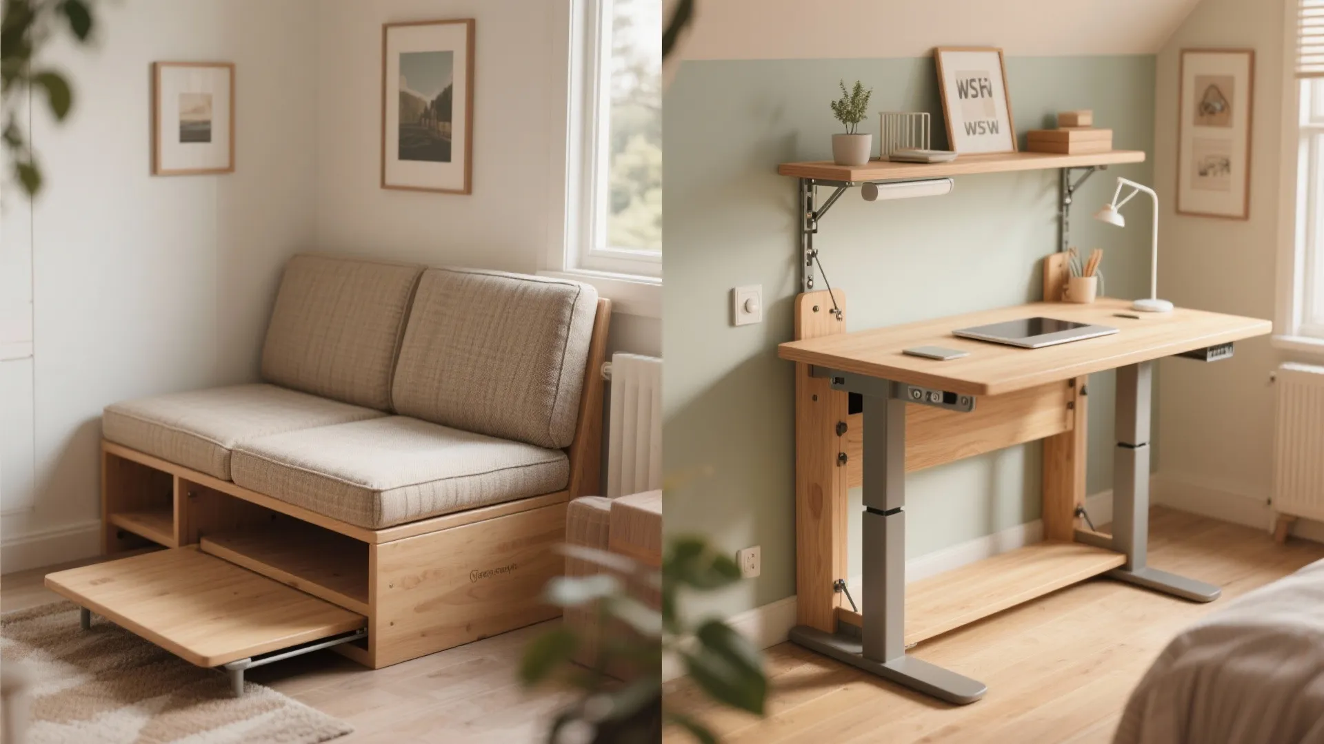 5. Fold-up bench that converts to a standing desk