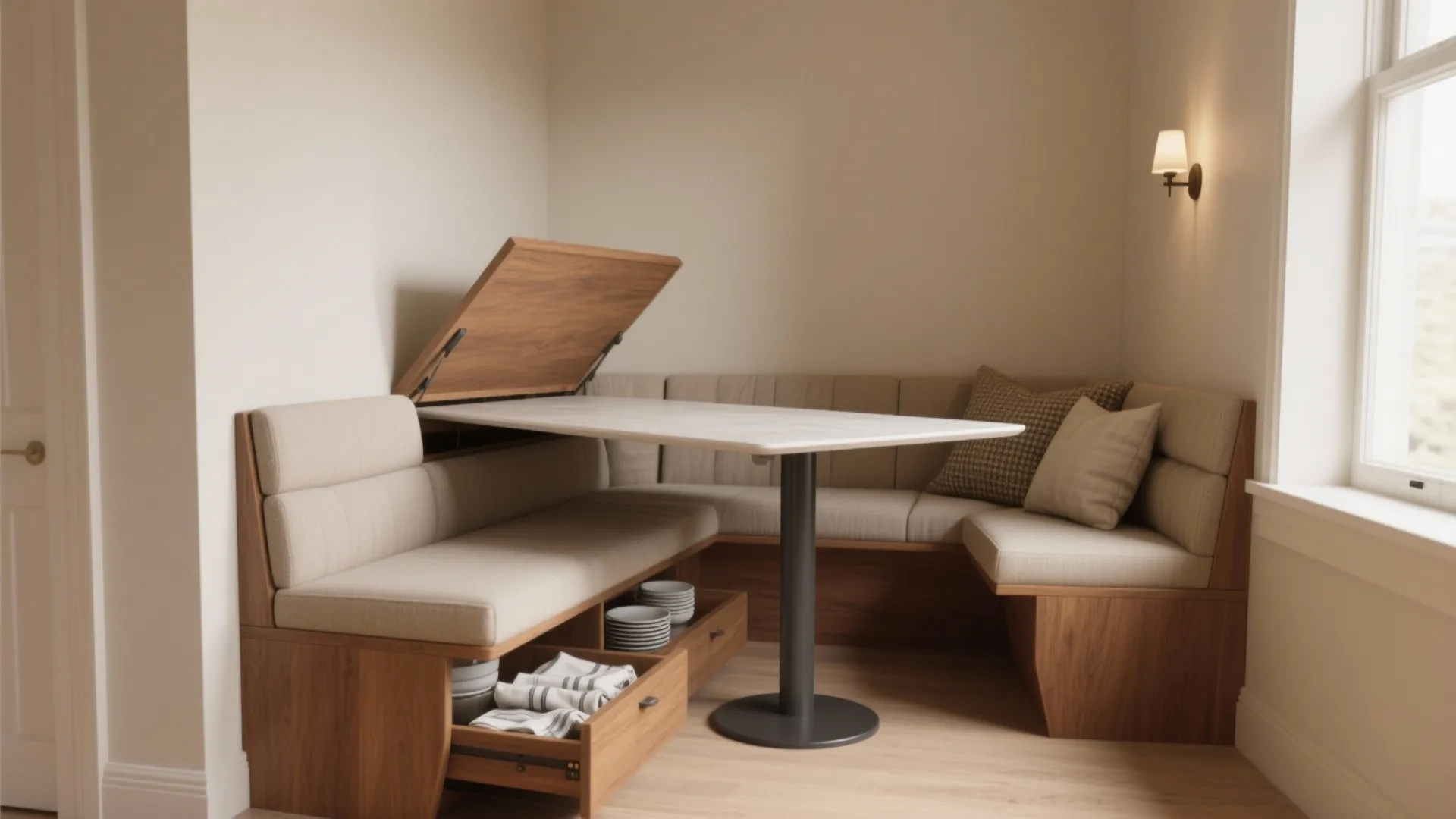 3. Built-in bench seating with storage
